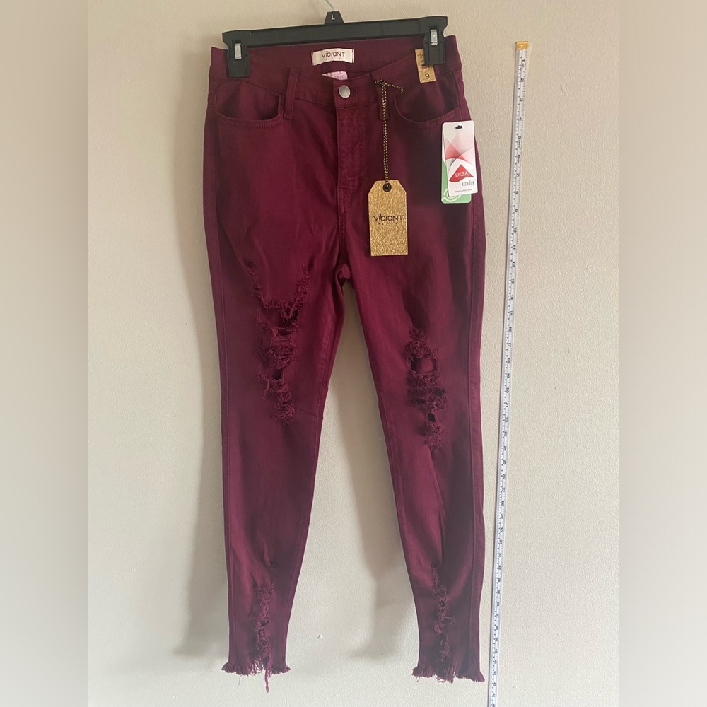 NWT Vibrant Miu Distressed Burgundy Pants